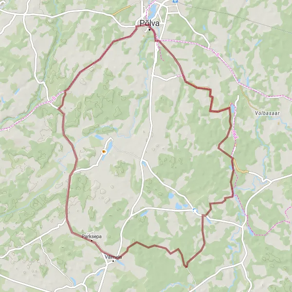 Map miniature of "Põlva Countryside Ride" cycling inspiration in Eesti, Estonia. Generated by Tarmacs.app cycling route planner