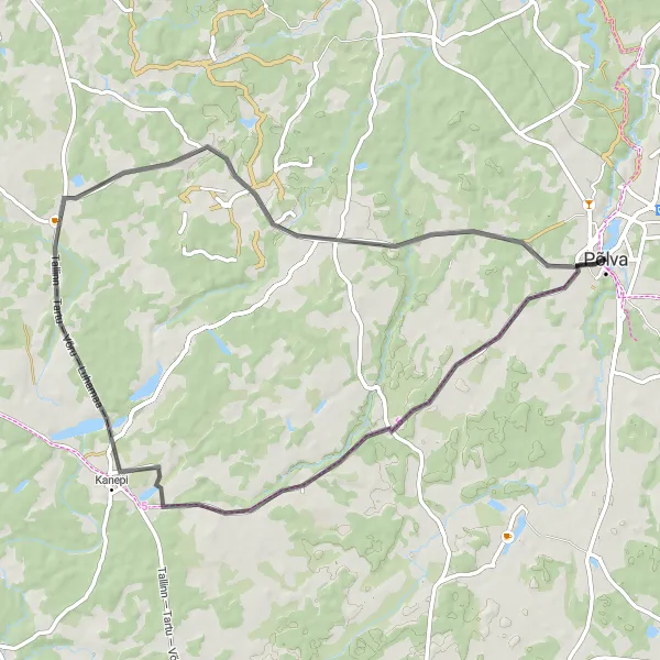 Map miniature of "Põlva Gravel Adventure" cycling inspiration in Eesti, Estonia. Generated by Tarmacs.app cycling route planner