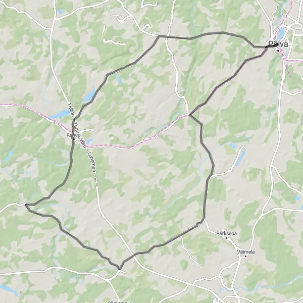 Map miniature of "Põlva Countryside Gem" cycling inspiration in Eesti, Estonia. Generated by Tarmacs.app cycling route planner
