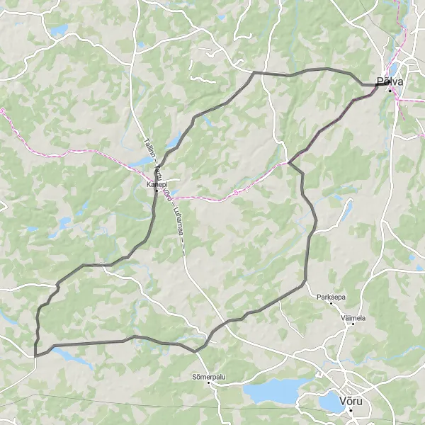 Map miniature of "Põlva Road Cycling Adventure" cycling inspiration in Eesti, Estonia. Generated by Tarmacs.app cycling route planner