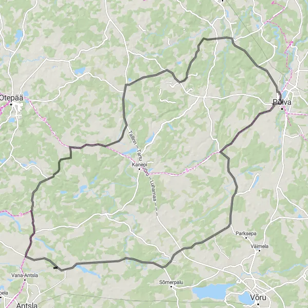 Map miniature of "Põlva Countryside Expedition" cycling inspiration in Eesti, Estonia. Generated by Tarmacs.app cycling route planner