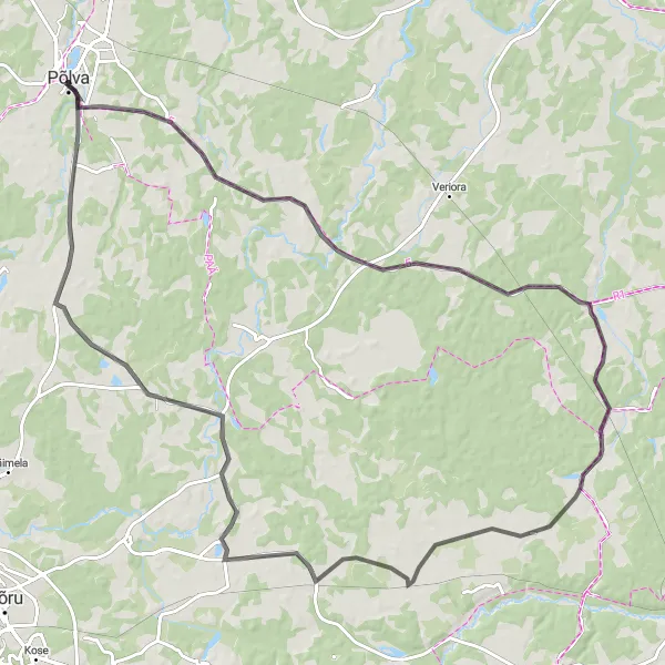 Map miniature of "Põlva Lake Loop" cycling inspiration in Eesti, Estonia. Generated by Tarmacs.app cycling route planner