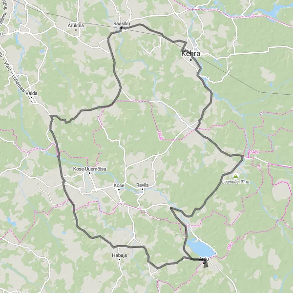 Map miniature of "Raasiku to Kehra Adventure" cycling inspiration in Eesti, Estonia. Generated by Tarmacs.app cycling route planner