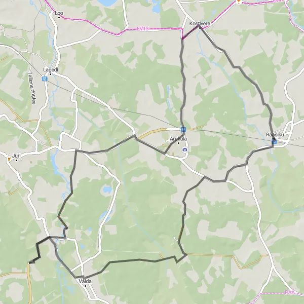 Map miniature of "Aruküla Adventure" cycling inspiration in Eesti, Estonia. Generated by Tarmacs.app cycling route planner