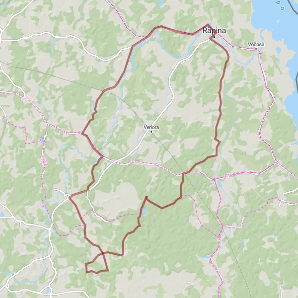 Map miniature of "Räpina - Sülgoja - Leevi Loop" cycling inspiration in Eesti, Estonia. Generated by Tarmacs.app cycling route planner