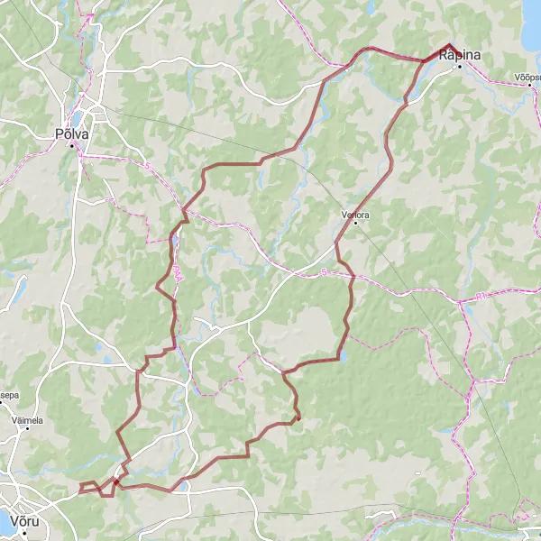 Map miniature of "Veriora Gravel Exploration" cycling inspiration in Eesti, Estonia. Generated by Tarmacs.app cycling route planner