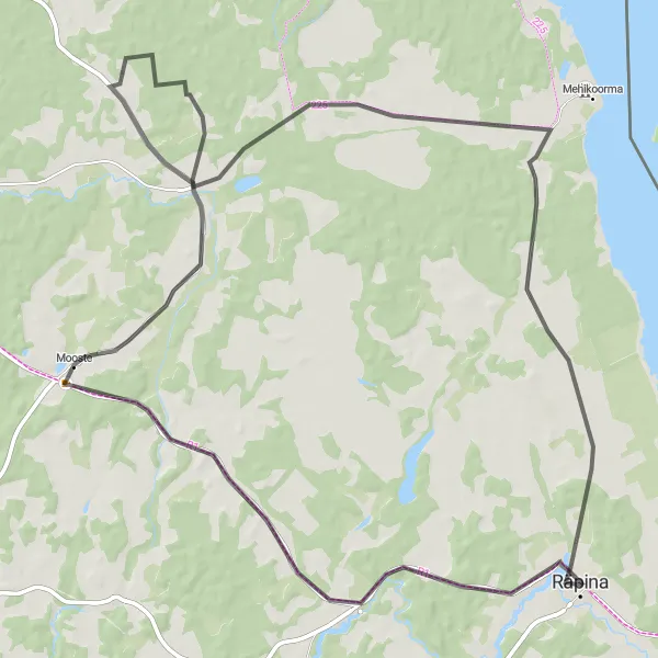 Map miniature of "Räpina - Mooste - Rasina Loop" cycling inspiration in Eesti, Estonia. Generated by Tarmacs.app cycling route planner