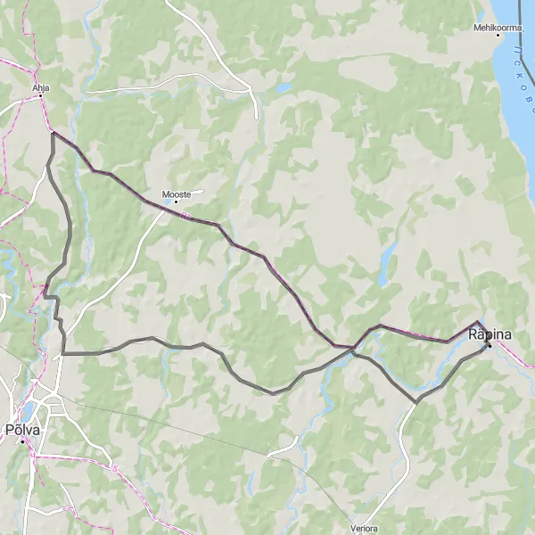 Map miniature of "Räpina - Kauksi - Mooste Loop" cycling inspiration in Eesti, Estonia. Generated by Tarmacs.app cycling route planner