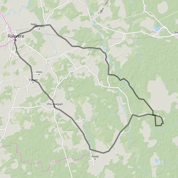 Map miniature of "Rakvere Castle and Country Sights" cycling inspiration in Eesti, Estonia. Generated by Tarmacs.app cycling route planner