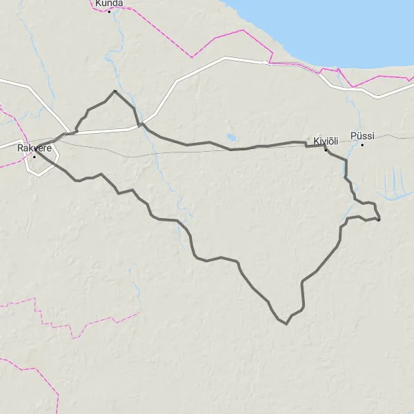 Map miniature of "Näpi and Kiviõli Loop" cycling inspiration in Eesti, Estonia. Generated by Tarmacs.app cycling route planner