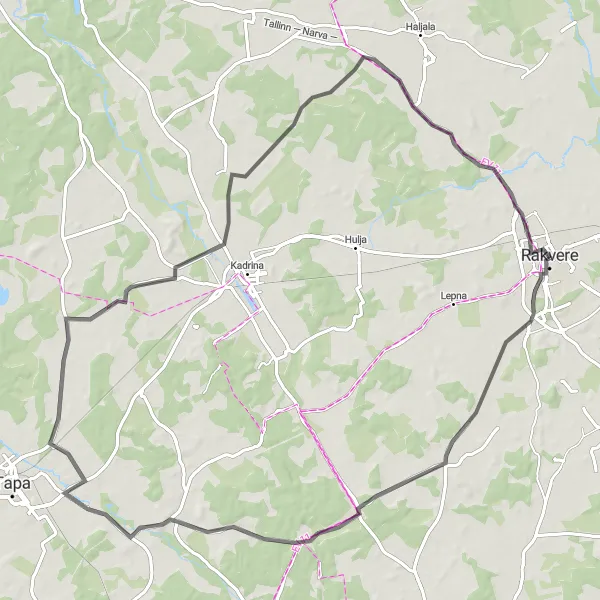 Map miniature of "Rakvere and Põima Loop" cycling inspiration in Eesti, Estonia. Generated by Tarmacs.app cycling route planner