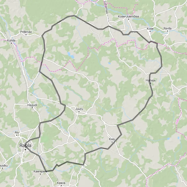 Map miniature of "Rapla Escapade" cycling inspiration in Eesti, Estonia. Generated by Tarmacs.app cycling route planner