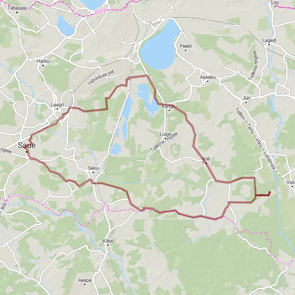 Map miniature of "Saue to Laagri Gravel Loop Route" cycling inspiration in Eesti, Estonia. Generated by Tarmacs.app cycling route planner