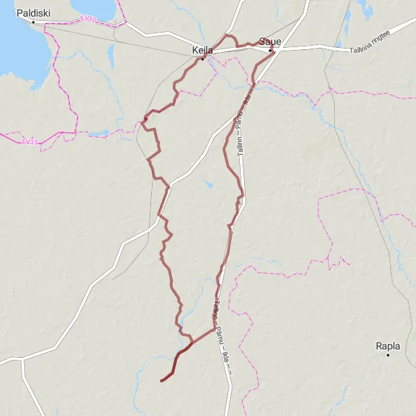 Map miniature of "Saue to Keila Gravel Adventure Route" cycling inspiration in Eesti, Estonia. Generated by Tarmacs.app cycling route planner