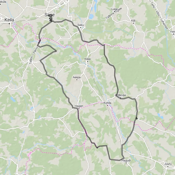 Map miniature of "Saue to Koppelmaa Road Tour" cycling inspiration in Eesti, Estonia. Generated by Tarmacs.app cycling route planner