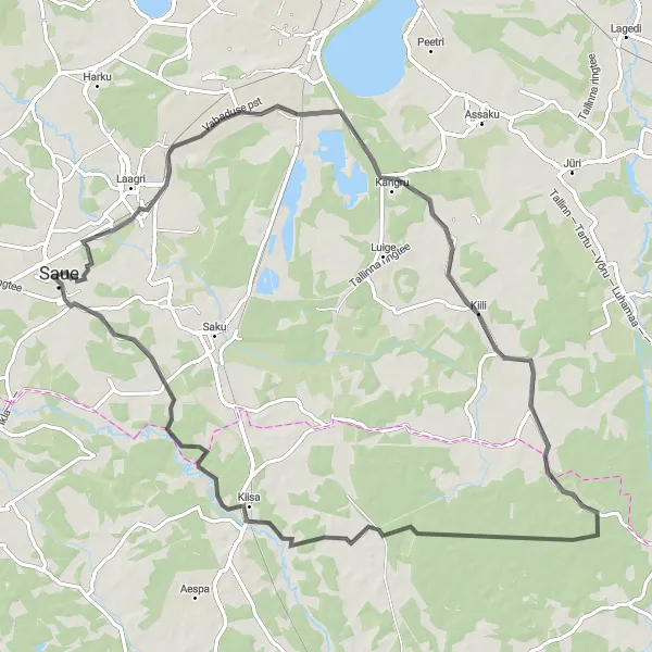 Map miniature of "Saue Loop" cycling inspiration in Eesti, Estonia. Generated by Tarmacs.app cycling route planner