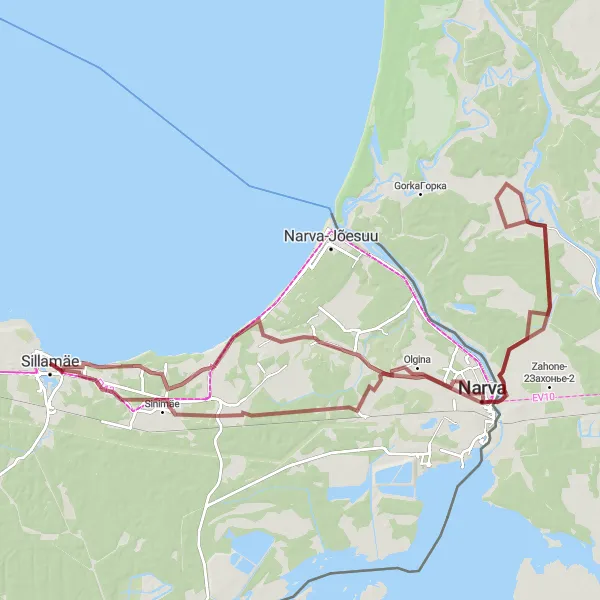 Map miniature of "Gravel Adventure from Sillamäe to Sillamäe" cycling inspiration in Eesti, Estonia. Generated by Tarmacs.app cycling route planner