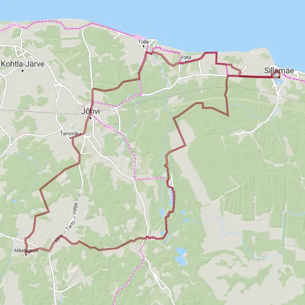 Map miniature of "Gravel Adventure: Exploring Illuka and Voka" cycling inspiration in Eesti, Estonia. Generated by Tarmacs.app cycling route planner