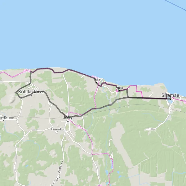 Map miniature of "Sillamäe to Jõhvi: Exploring the East" cycling inspiration in Eesti, Estonia. Generated by Tarmacs.app cycling route planner
