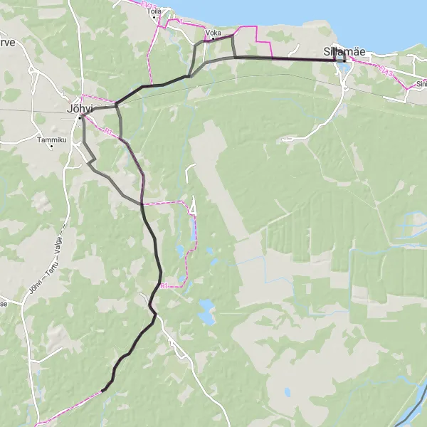 Map miniature of "Jõhvi-Voka Loop" cycling inspiration in Eesti, Estonia. Generated by Tarmacs.app cycling route planner