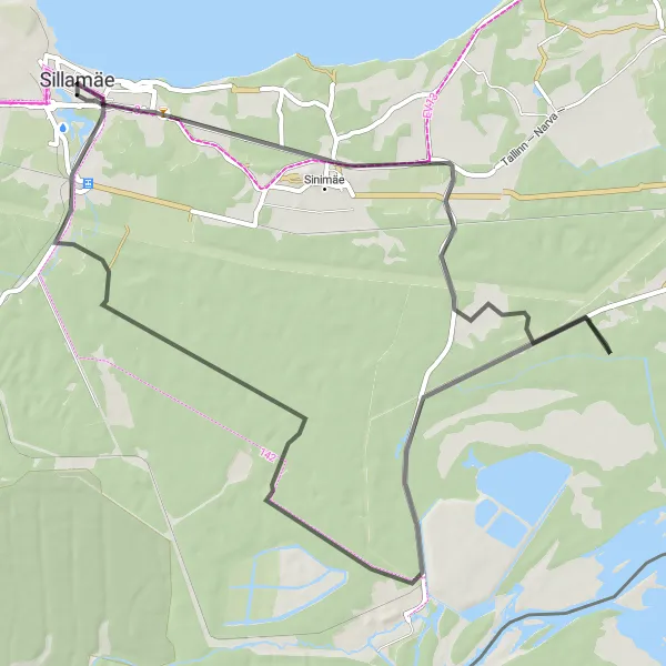 Map miniature of "Sinimäe-Auvere Loop" cycling inspiration in Eesti, Estonia. Generated by Tarmacs.app cycling route planner