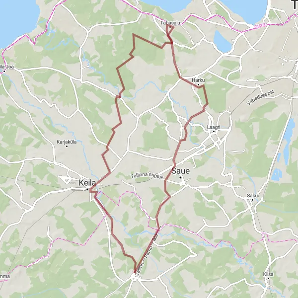 Map miniature of "Tabasalu-Harku-Saue-Keila-Vahiküla joastik" cycling inspiration in Eesti, Estonia. Generated by Tarmacs.app cycling route planner