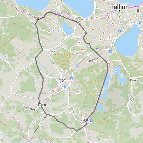 Map miniature of "Tabasalu-Nõmme-Saue-Hüüru" cycling inspiration in Eesti, Estonia. Generated by Tarmacs.app cycling route planner