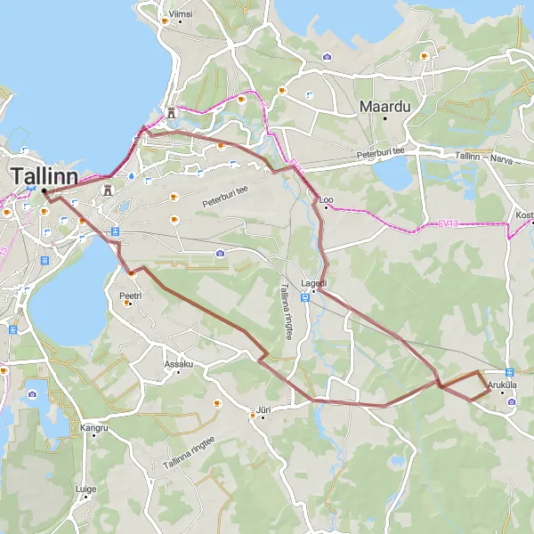 Map miniature of "Tallinn to Aruküla Gravel Route" cycling inspiration in Eesti, Estonia. Generated by Tarmacs.app cycling route planner