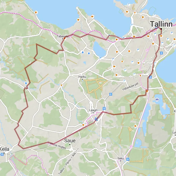 Map miniature of "Tabasalu and Stenbock House Gravel Loop" cycling inspiration in Eesti, Estonia. Generated by Tarmacs.app cycling route planner