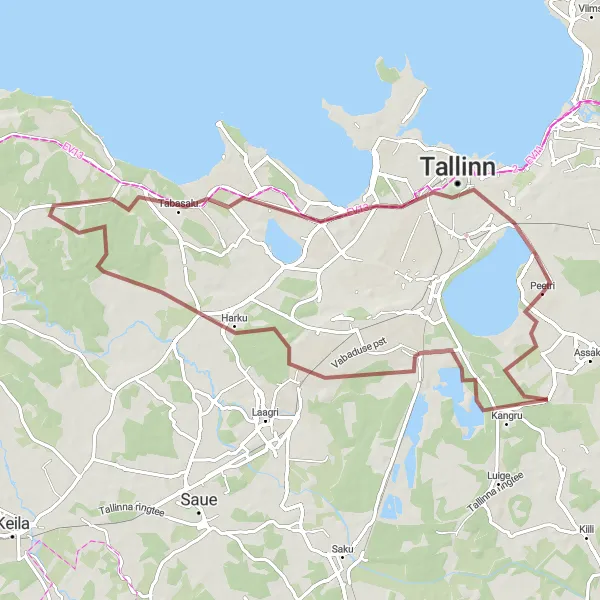 Map miniature of "Harku and Tabasalu Gravel Adventure" cycling inspiration in Eesti, Estonia. Generated by Tarmacs.app cycling route planner