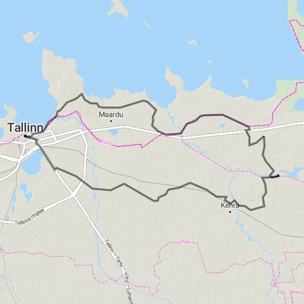 Map miniature of "Tallinn to Toompea Castle Loop" cycling inspiration in Eesti, Estonia. Generated by Tarmacs.app cycling route planner