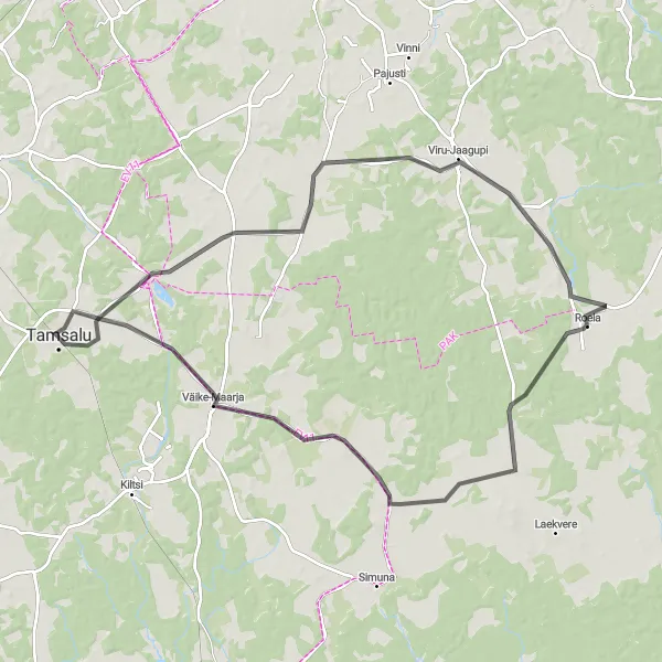 Map miniature of "Porkuni and Viru-Jaagupi Explorer" cycling inspiration in Eesti, Estonia. Generated by Tarmacs.app cycling route planner