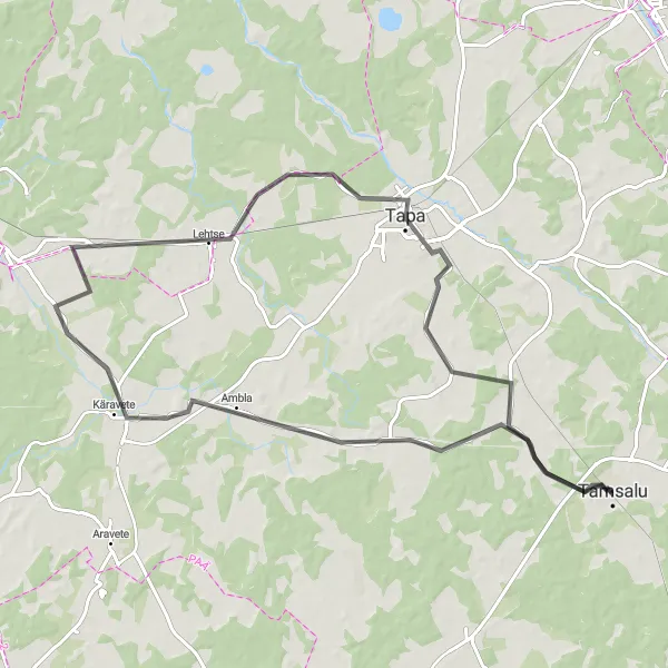 Map miniature of "Ambla and Lehtse Loop" cycling inspiration in Eesti, Estonia. Generated by Tarmacs.app cycling route planner