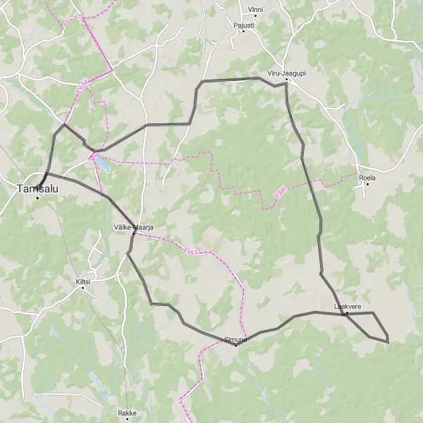 Map miniature of "Porkuni and Viru-Jaagupi Expedition" cycling inspiration in Eesti, Estonia. Generated by Tarmacs.app cycling route planner