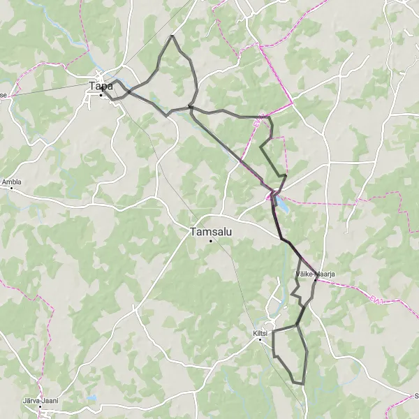 Map miniature of "Väike-Maarja-Kiltsi-Porkuni-Udriku-Tapa Route" cycling inspiration in Eesti, Estonia. Generated by Tarmacs.app cycling route planner
