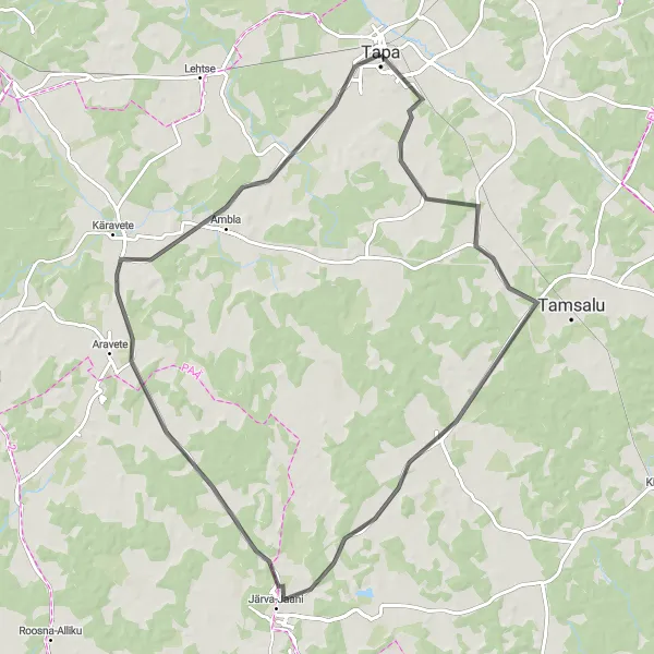 Map miniature of "Järva-Jaani Adventure" cycling inspiration in Eesti, Estonia. Generated by Tarmacs.app cycling route planner