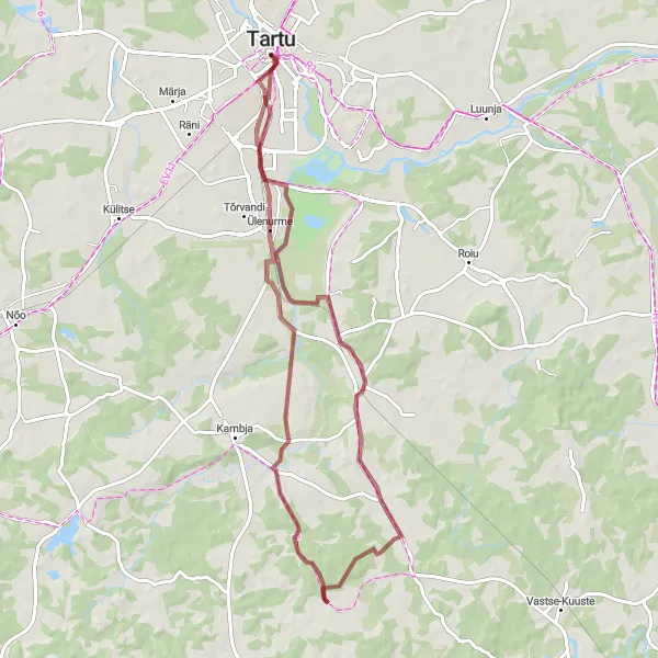 Map miniature of "Tartu Gravel Challenge" cycling inspiration in Eesti, Estonia. Generated by Tarmacs.app cycling route planner