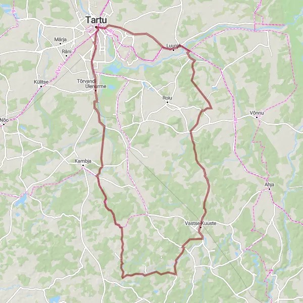 Map miniature of "Tartu Lake Circuit" cycling inspiration in Eesti, Estonia. Generated by Tarmacs.app cycling route planner