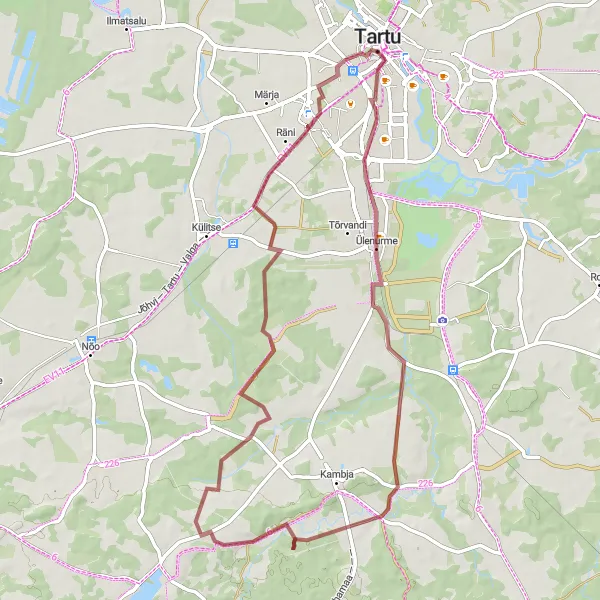 Map miniature of "Gravel Adventure near Tartu" cycling inspiration in Eesti, Estonia. Generated by Tarmacs.app cycling route planner