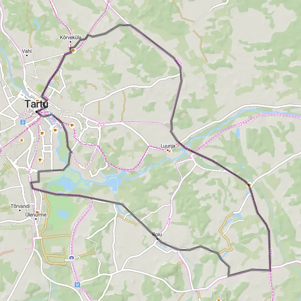 Map miniature of "Adventurous Road Cycling Exploration near Tartu" cycling inspiration in Eesti, Estonia. Generated by Tarmacs.app cycling route planner