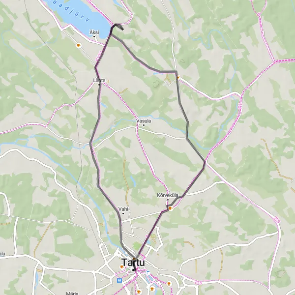 Map miniature of "Picturesque Road Cycling Route near Tartu" cycling inspiration in Eesti, Estonia. Generated by Tarmacs.app cycling route planner
