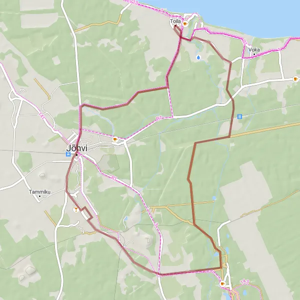 Map miniature of "Toila and Jõhvi Gravel Route" cycling inspiration in Eesti, Estonia. Generated by Tarmacs.app cycling route planner