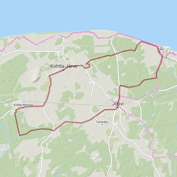 Map miniature of "Toila Gravel Adventure" cycling inspiration in Eesti, Estonia. Generated by Tarmacs.app cycling route planner