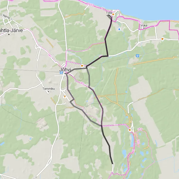 Map miniature of "Toila and Beyond" cycling inspiration in Eesti, Estonia. Generated by Tarmacs.app cycling route planner