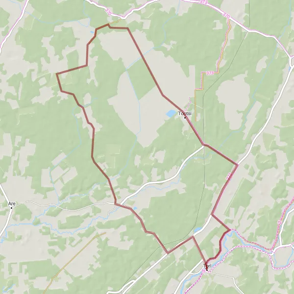 Map miniature of "Explore the Gravel Roads to Tootsi" cycling inspiration in Eesti, Estonia. Generated by Tarmacs.app cycling route planner