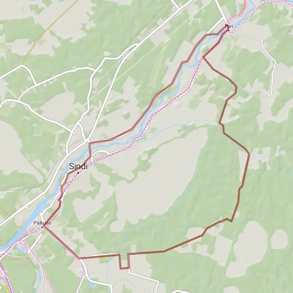 Map miniature of "Sindi and Oore Gravel Ride" cycling inspiration in Eesti, Estonia. Generated by Tarmacs.app cycling route planner