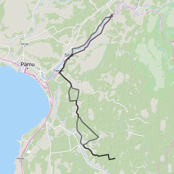 Map miniature of "Exploring Surju and Paikuse" cycling inspiration in Eesti, Estonia. Generated by Tarmacs.app cycling route planner