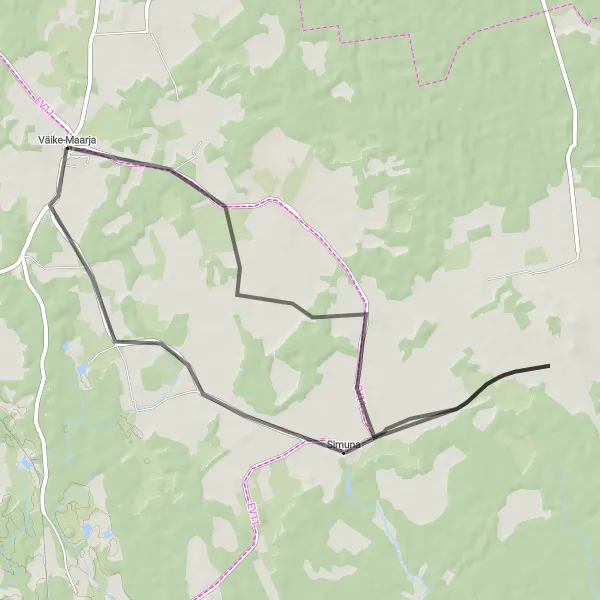 Map miniature of "Pudivere and Simuna Adventure" cycling inspiration in Eesti, Estonia. Generated by Tarmacs.app cycling route planner
