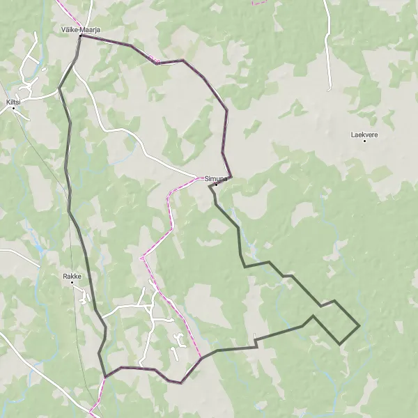 Map miniature of "Väike-Maarja - Simuna" cycling inspiration in Eesti, Estonia. Generated by Tarmacs.app cycling route planner