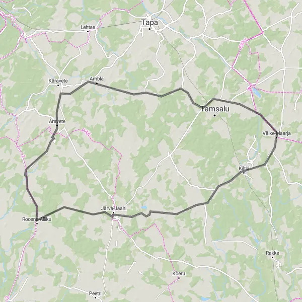 Map miniature of "Väike-Maarja - Järva-Jaani Loop" cycling inspiration in Eesti, Estonia. Generated by Tarmacs.app cycling route planner